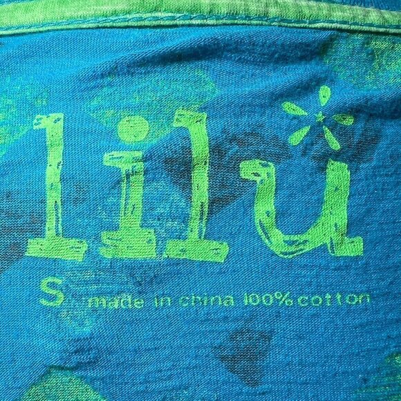 Women's Lilu Graphic Long Sleeve Tee | Teal | Size Small | V-Neck Top | Cotton - Picture 8 of 10